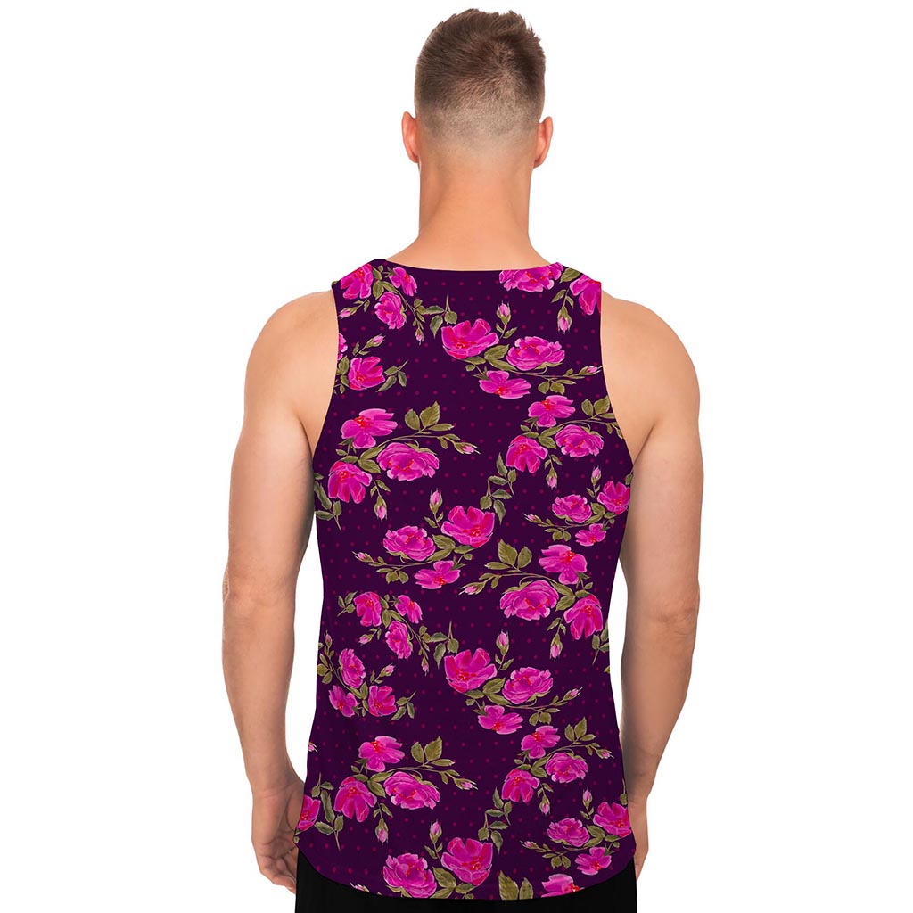 Purple Floral Flower Pattern Print Men's Tank Top