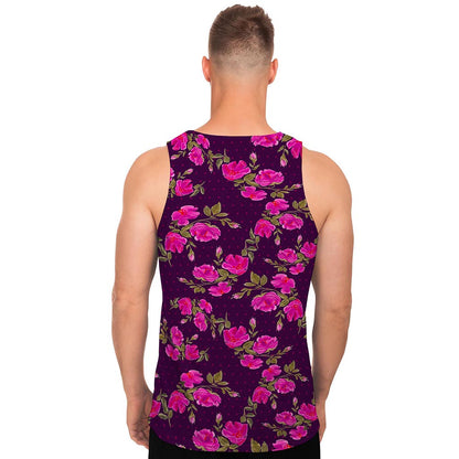 Purple Floral Flower Pattern Print Men's Tank Top