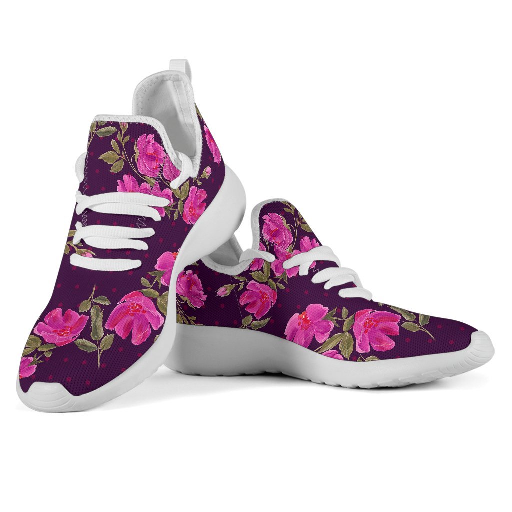 Purple Floral Flower Pattern Print Mesh Knit Shoes GearFrost