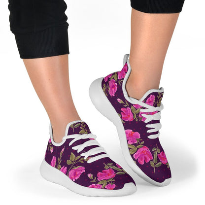 Purple Floral Flower Pattern Print Mesh Knit Shoes GearFrost