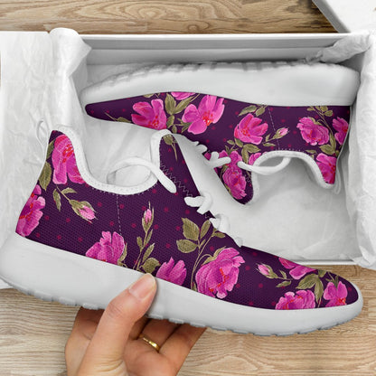 Purple Floral Flower Pattern Print Mesh Knit Shoes GearFrost