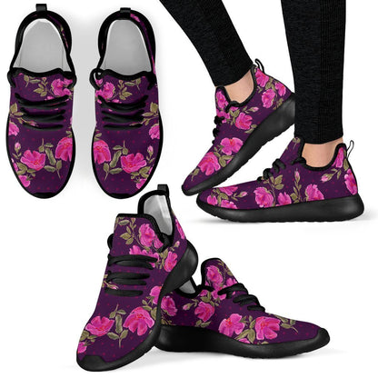 Purple Floral Flower Pattern Print Mesh Knit Shoes GearFrost