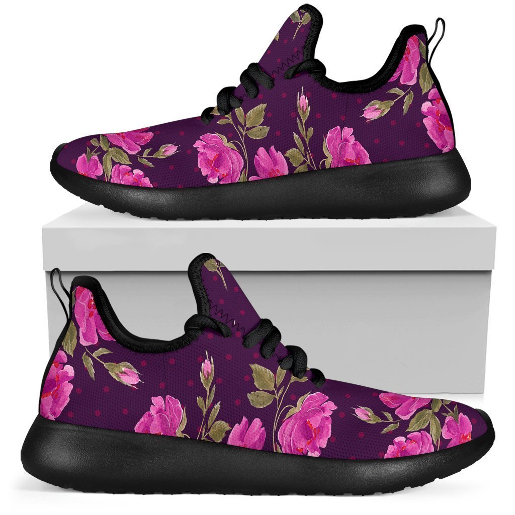 Purple Floral Flower Pattern Print Mesh Knit Shoes GearFrost