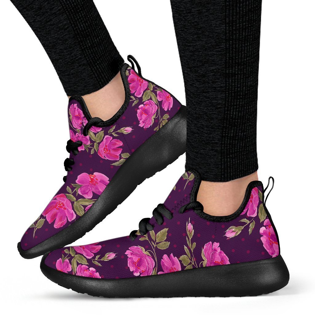 Purple Floral Flower Pattern Print Mesh Knit Shoes GearFrost