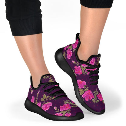 Purple Floral Flower Pattern Print Mesh Knit Shoes GearFrost