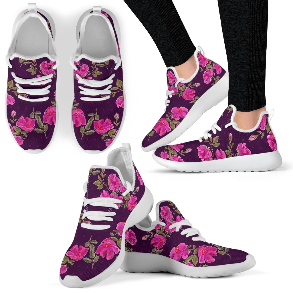 Purple Floral Flower Pattern Print Mesh Knit Shoes GearFrost