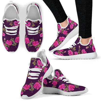 Purple Floral Flower Pattern Print Mesh Knit Shoes GearFrost