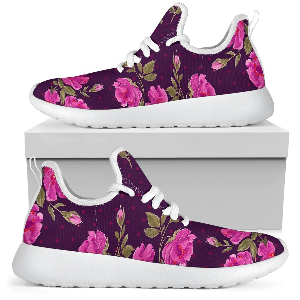 Purple Floral Flower Pattern Print Mesh Knit Shoes GearFrost