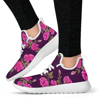 Purple Floral Flower Pattern Print Mesh Knit Shoes GearFrost