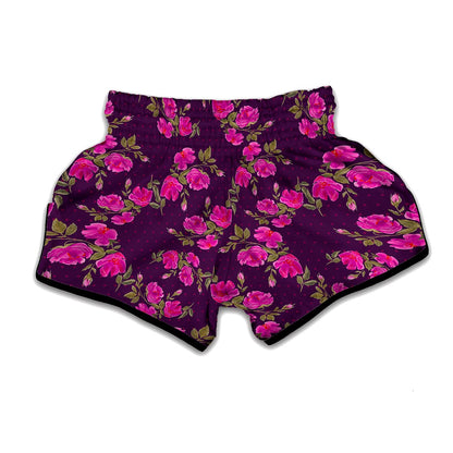 Purple Floral Flower Pattern Print Muay Thai Boxing Shorts