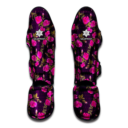 Purple Floral Flower Pattern Print Muay Thai Shin Guard