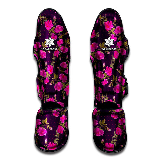 Purple Floral Flower Pattern Print Muay Thai Shin Guard