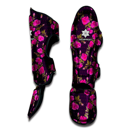 Purple Floral Flower Pattern Print Muay Thai Shin Guard