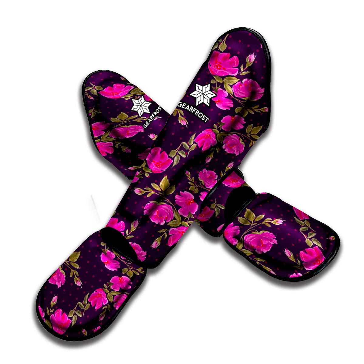 Purple Floral Flower Pattern Print Muay Thai Shin Guard