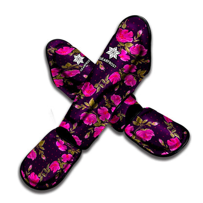 Purple Floral Flower Pattern Print Muay Thai Shin Guard