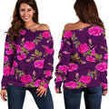 Purple Floral Flower Pattern Print Off The Shoulder Sweatshirt
