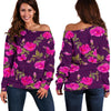 Purple Floral Flower Pattern Print Off Shoulder Sweatshirt GearFrost