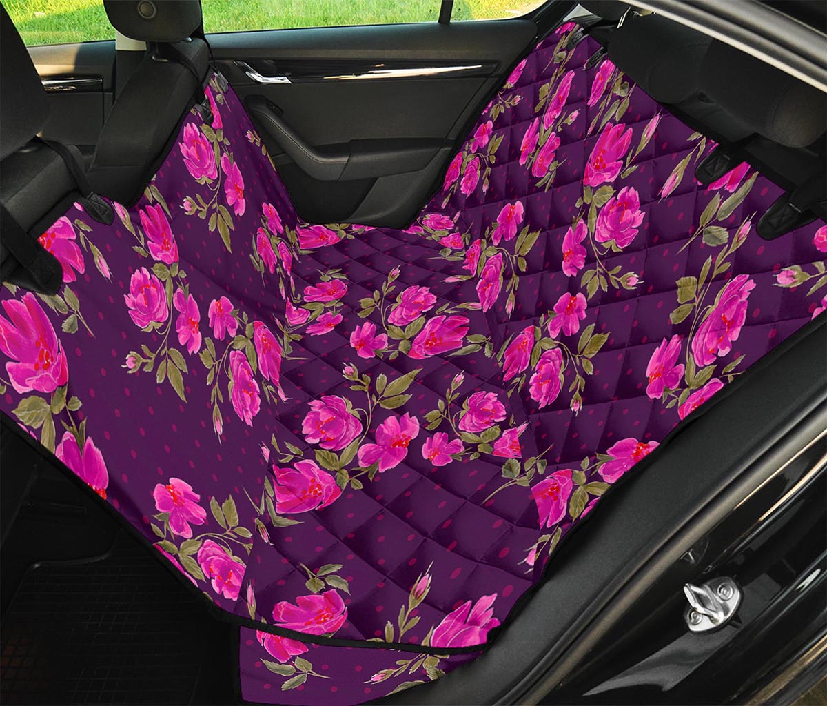 Purple Floral Flower Pattern Print Pet Car Back Seat Cover