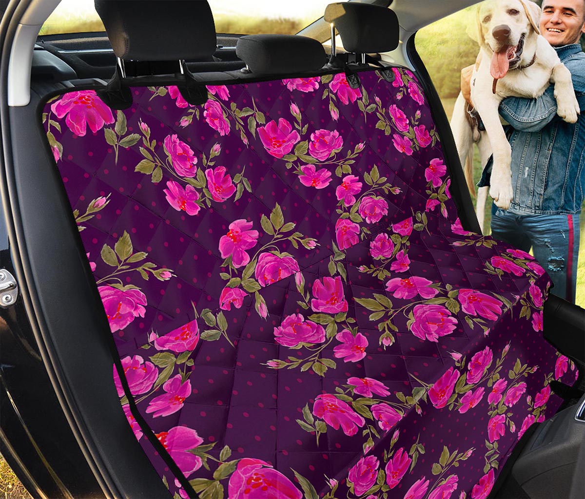 Purple Floral Flower Pattern Print Pet Car Back Seat Cover