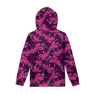 Purple Floral Flower Pattern Print Pullover Hoodie