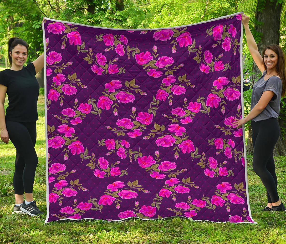 Purple Floral Flower Pattern Print Quilt