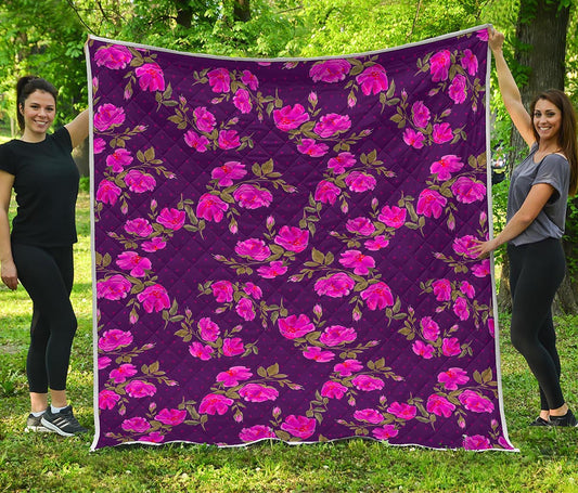 Purple Floral Flower Pattern Print Quilt