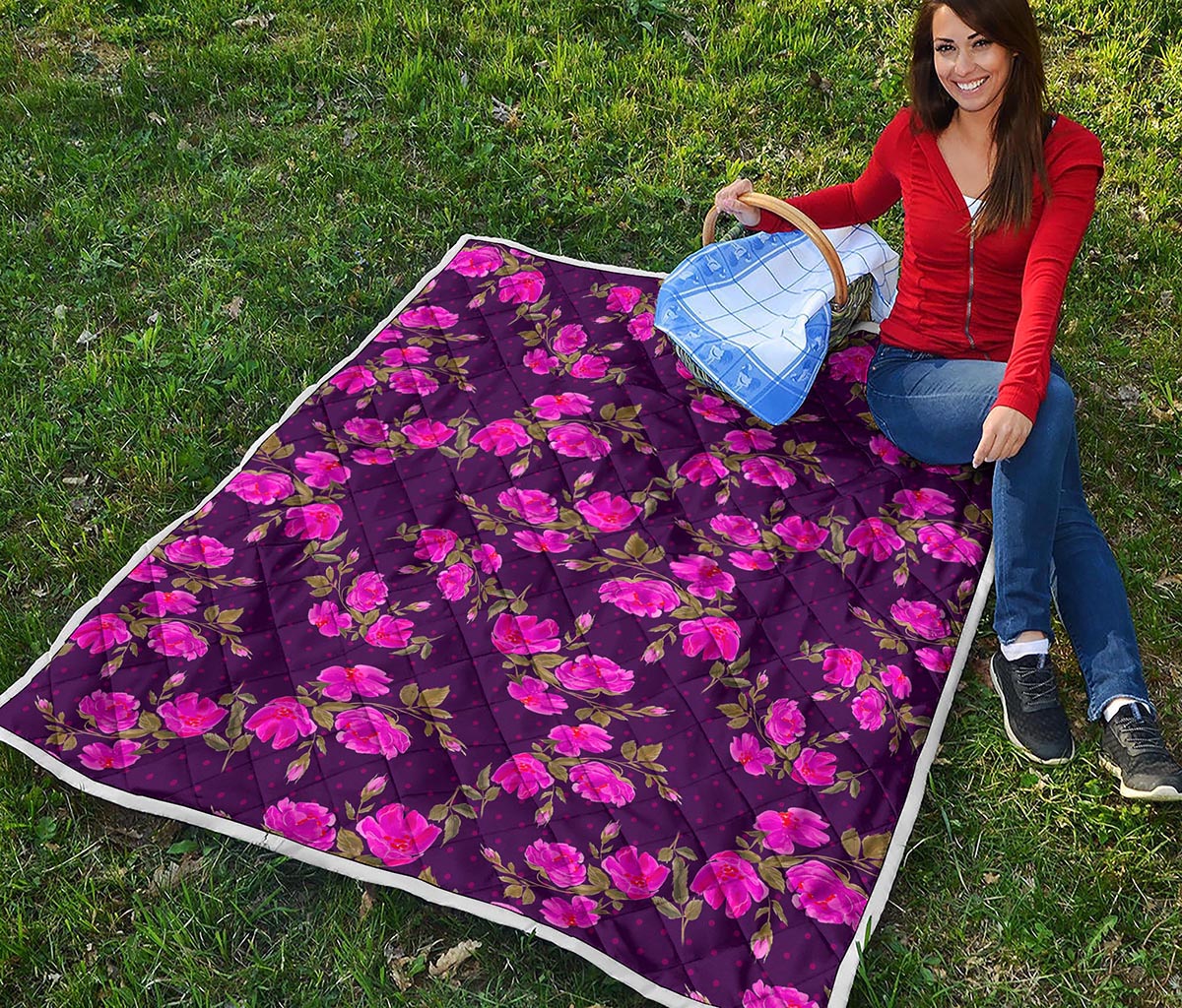 Purple Floral Flower Pattern Print Quilt