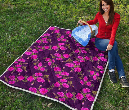 Purple Floral Flower Pattern Print Quilt