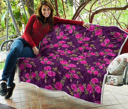 Purple Floral Flower Pattern Print Quilt