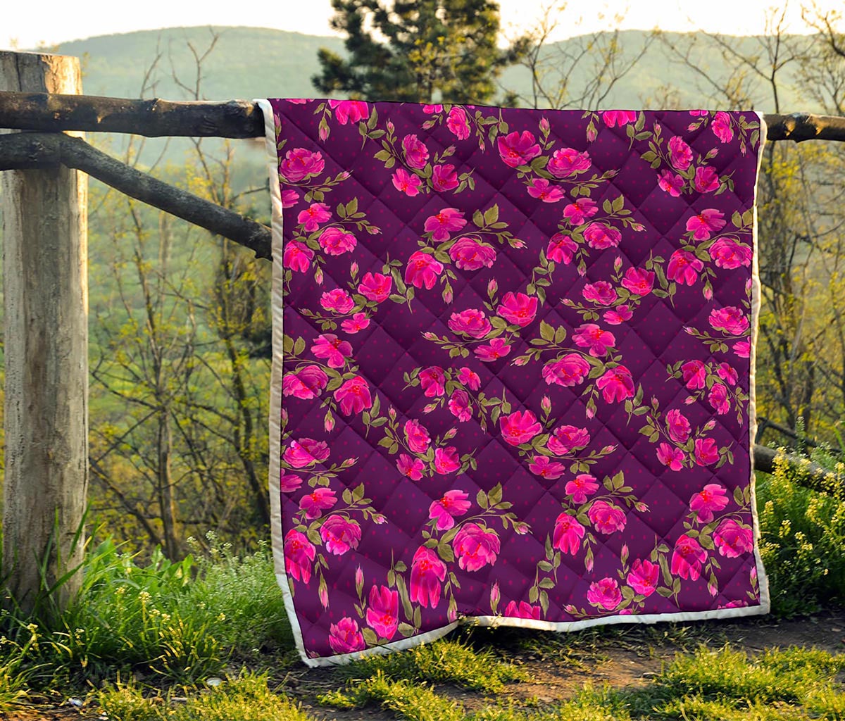 Purple Floral Flower Pattern Print Quilt