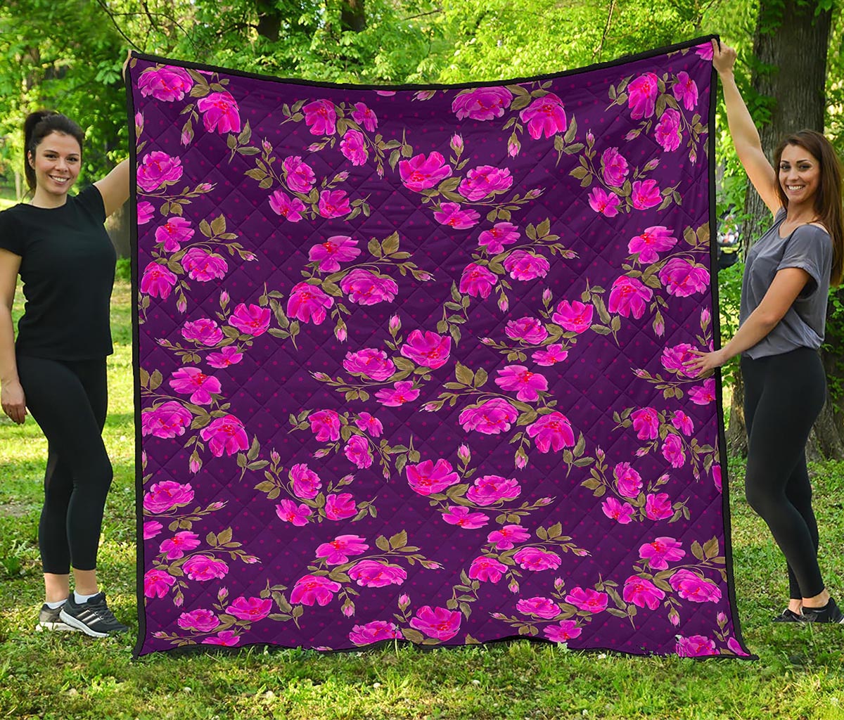Purple Floral Flower Pattern Print Quilt