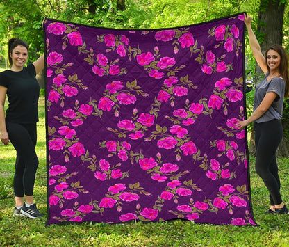 Purple Floral Flower Pattern Print Quilt