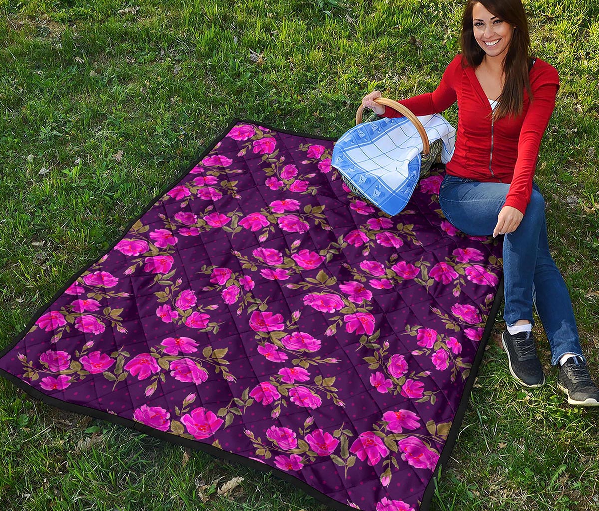 Purple Floral Flower Pattern Print Quilt