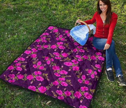 Purple Floral Flower Pattern Print Quilt