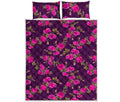 Purple Floral Flower Pattern Print Quilt Bed Set