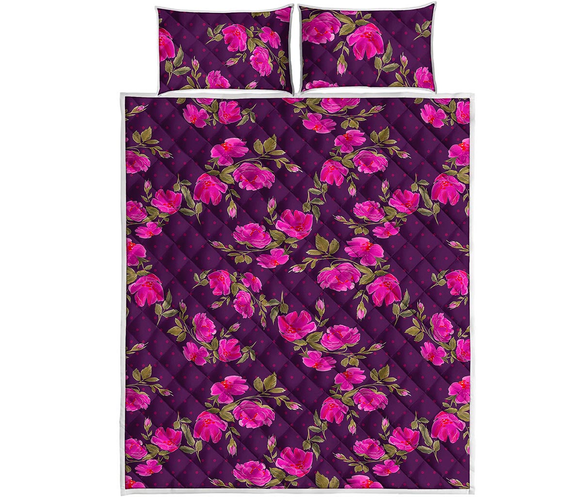 Purple Floral Flower Pattern Print Quilt Bed Set