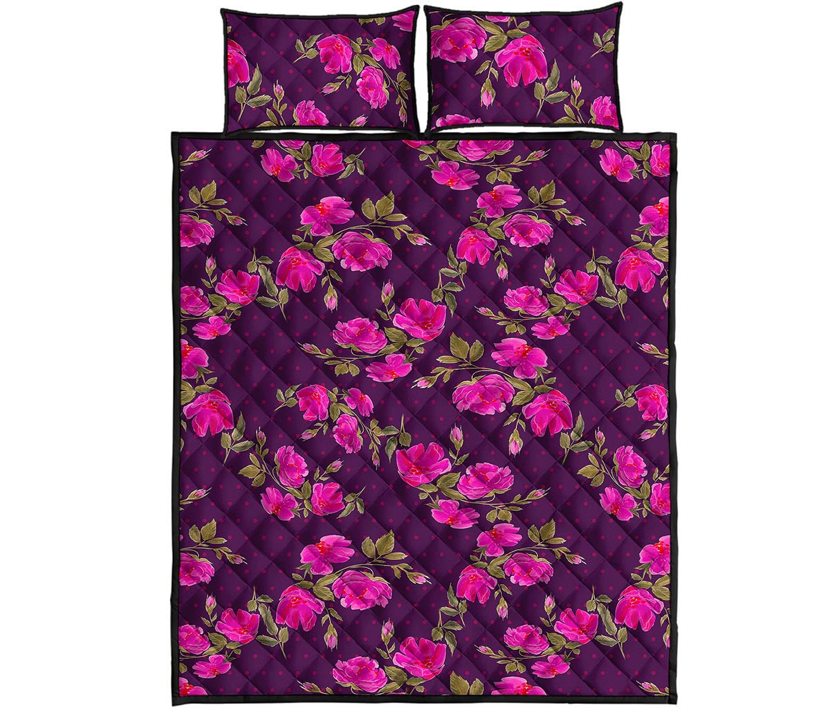 Purple Floral Flower Pattern Print Quilt Bed Set