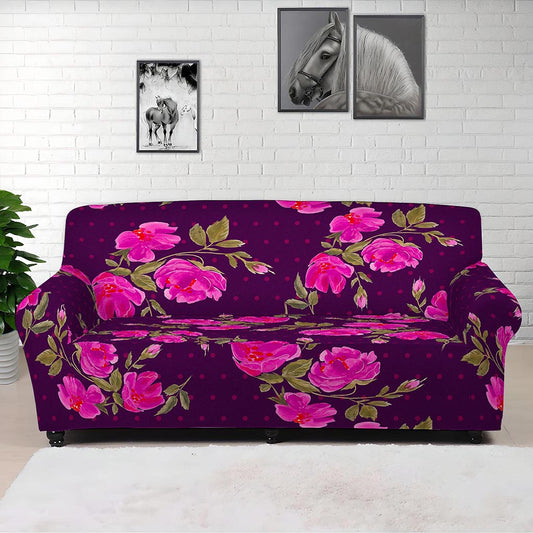 Purple Floral Flower Pattern Print Sofa Cover