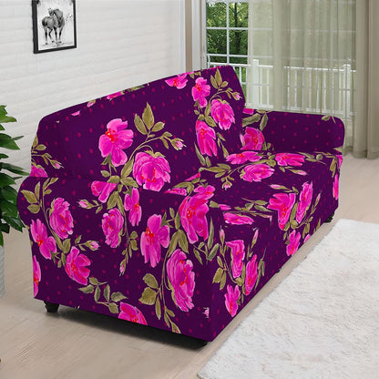 Purple Floral Flower Pattern Print Sofa Cover