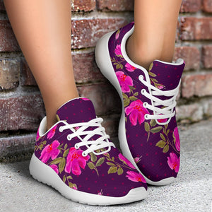 Purple Floral Flower Pattern Print Sport Shoes GearFrost