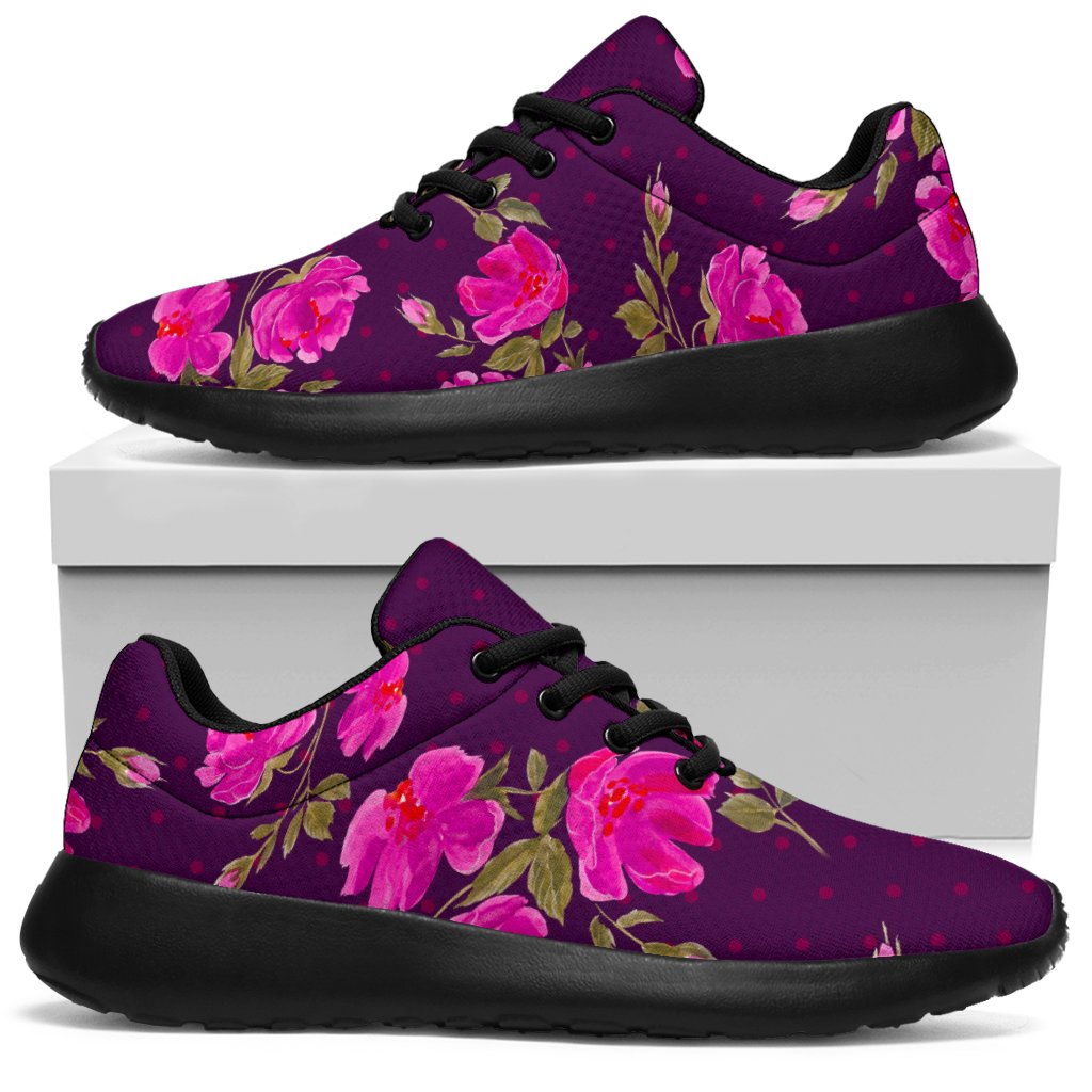 Purple Floral Flower Pattern Print Sport Shoes GearFrost