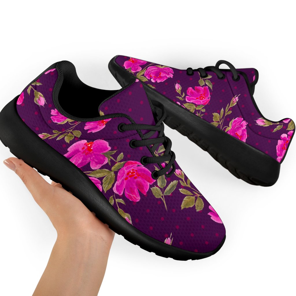 Purple Floral Flower Pattern Print Sport Shoes GearFrost