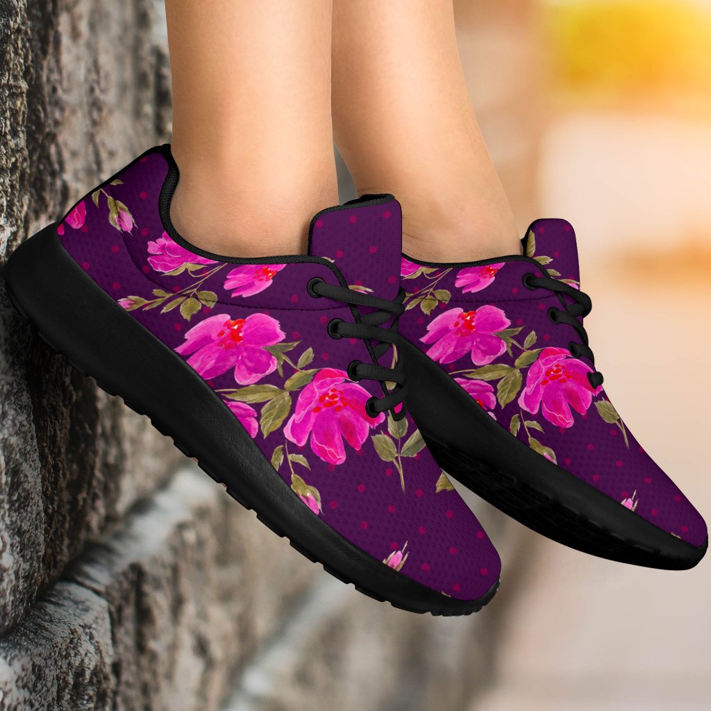 Purple Floral Flower Pattern Print Sport Shoes GearFrost