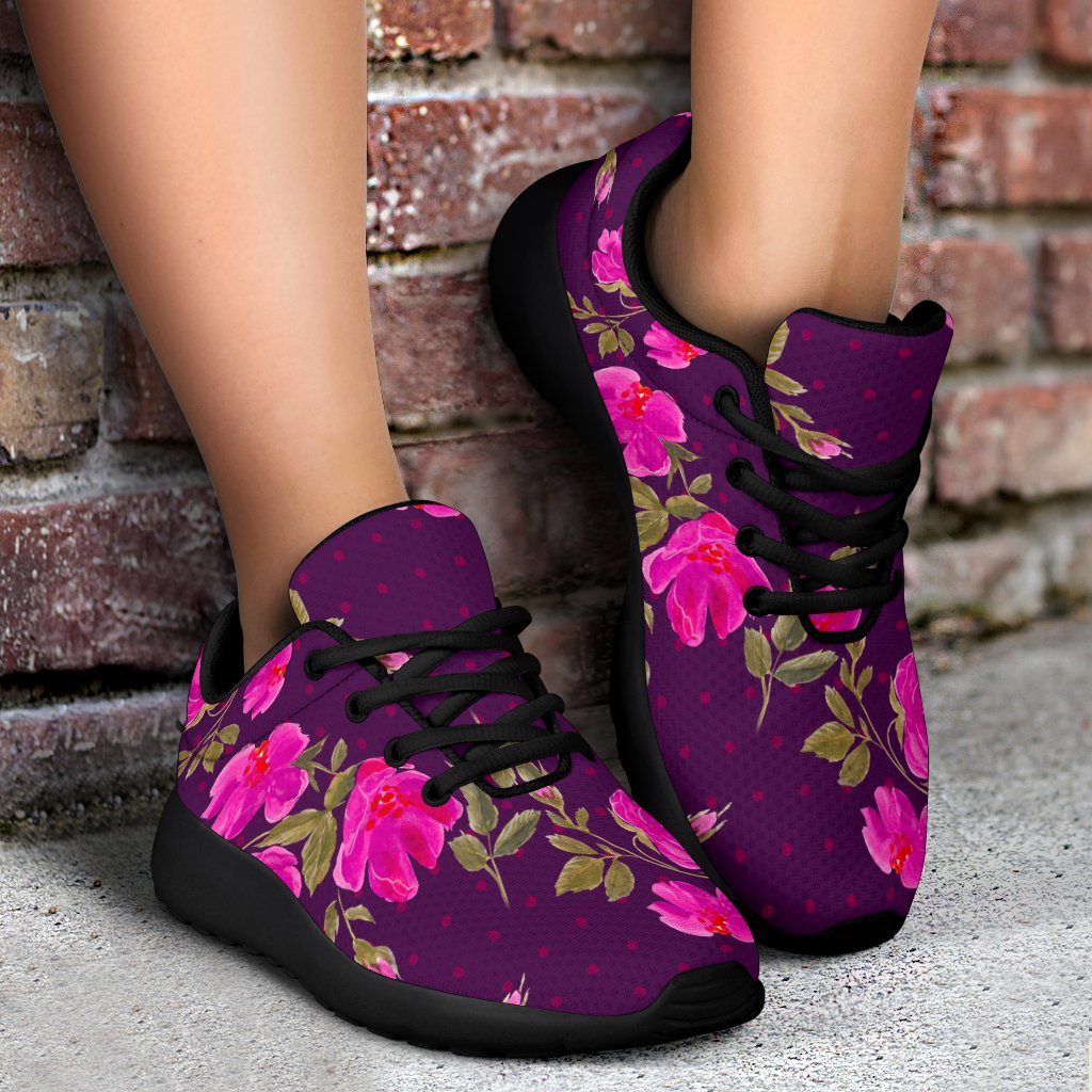 Purple Floral Flower Pattern Print Sport Shoes GearFrost