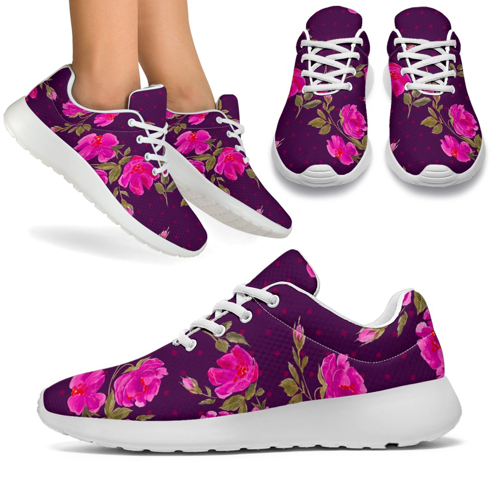 Purple Floral Flower Pattern Print Sport Shoes GearFrost