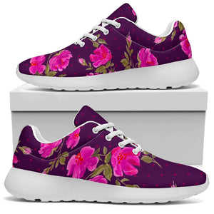 Purple Floral Flower Pattern Print Sport Shoes GearFrost