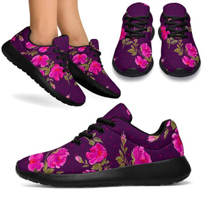 Purple Floral Flower Pattern Print Sport Shoes GearFrost