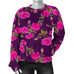 Purple Floral Flower Pattern Print Women's Crewneck Sweatshirt GearFrost