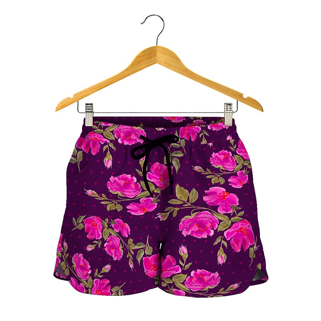 Purple Floral Flower Pattern Print Women's Shorts