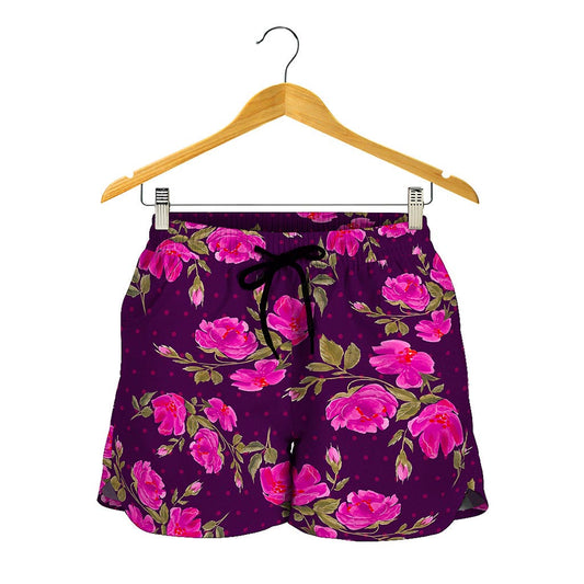 Purple Floral Flower Pattern Print Women's Shorts